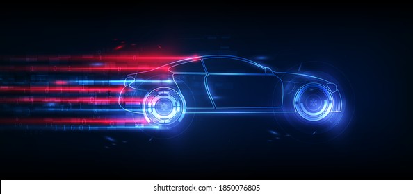 Holograma en el estilo de interfaz de usuario HUD. Servicio de coche futurista, escaneo y análisis automático de datos,Interfaz gráfica virtual . Ilustración vectorial