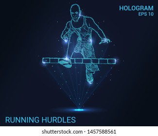 Hologram hurdles run. Hurdles running man.