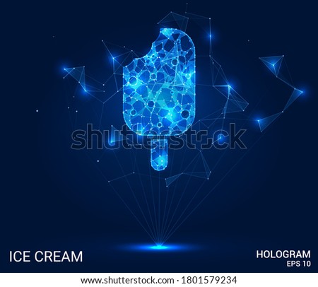 Hologram of ice cream. Ice cream consists of polygons, triangles, points, and lines. Ice cream is a low-poly compound structure. The technology concept.