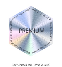 Hologram icon, texture holographic sticker, product quality guarantee badge.