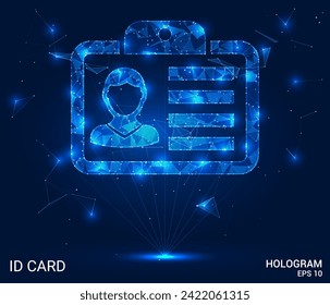 Hologramm-ID-Karte. Eine ID-Karte von Polygonen, Dreiecken, Punkten und Linien. Das Abzeichen ist eine Low-Poly-Struktur. Technologiekonzept, Vektor.