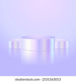 Hologram iridescent cylinder podium background. Universal advertising background platform . 3d showcase platform with holographic effect for demonstration,Vector design for product presentation,mockup