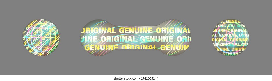 Hologram Label Set Isolated. Vector Holographic Sticker Collection. Geometric Hologram Seal For Product Guarantee, Sticker Design. Product Certification Symbol. Quality Holographic Sticker Set.