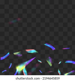 Hologram Lens Vector Transparent Background. Light Glitch Festive Poster. Shine Spectrum Falling Backdrop. Neon Glamour Cristal Banner.