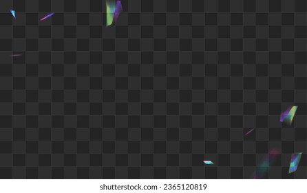 Hologram Lens Vector Transparent Background. Neon Confetti Flying Pattern. Shine Glitter Abstract Design. Light Laser Tinsel Wallpaper.