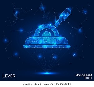 Palanca de holograma. Palanca hecha de polígonos, triángulos, puntos y líneas. Estructura de palanca de baja poli de conexiones. Vector de concepto de Tecnología.