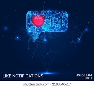 Holograma como notificación. Como la notificación de polígonos, triángulos de puntos y líneas. Como una notificación de estructura compuesta de baja polilla. Concepto tecnológico.
