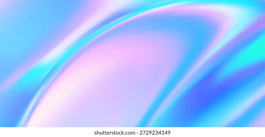 Fondo de gradiente líquido de holograma. Papel de aluminio efecto iridiscente. Superficie fluida de color rosa azulado. Patrón de perlas holográficas. Y2k brillo bg. Arco iris, aurora, textura nácar. Ai fondo abstracto. Vector