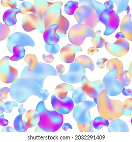 Hologram liquid plastic. Seamless pattern modern graphic gradient amoeba in liquid style. Iridescent Futuristic Blob. Template for trendy design of poster, fabric, packaging materials. Vector