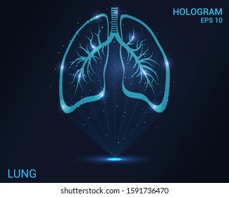 The hologram lung. Holographic projection of human organs. Flickering energy flux of particles. Scientific medicine design.