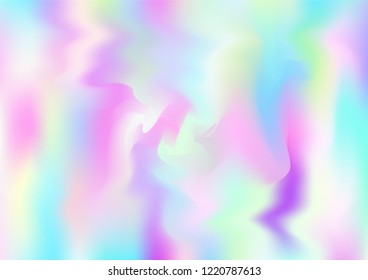 Hologram Magic Dreamy Vector Background. Rainbow Girlie Iridescent Gradient, Holographic Fluid Poster Wallpaper. Fairy Tale, Magic Neon Pearlescent Teal. Glam Contrast Landing Page