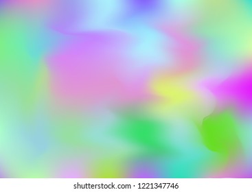 Hologram Magic Dreamy Vector Background. Holographic Rainbow Gradient Design, Girlie Iridescent Waves Wallpaper. Bright Pearlescent Hologram Fairy Cool Web Banner. Modern Tech Music Design