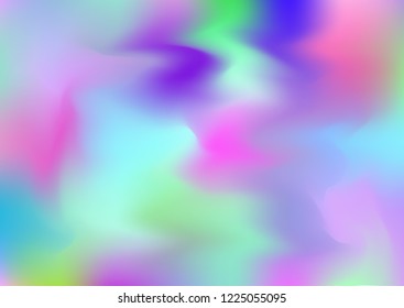Hologram Magic Dreamy Vector Background. Gradient Design, Holographic Rainbow Girlie Iridescent Waves Wallpaper. Fairy Tale, Unicorn, Magic Neon Pearlescent Teal. Modern Tech Music Sound