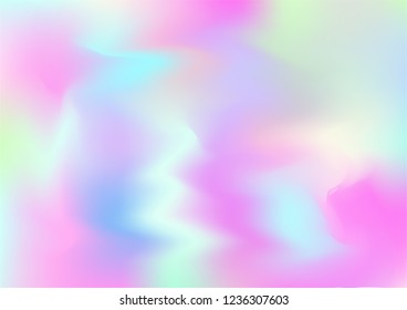 Hologram Magic Dreamy Vector Background. Simple Holographic Rainbow Gradient, Girlie Iridescent Print Wallpaper. Bright Hologram, Fairy, Neon Pearlescent Banner. Glam Contrast Hipster Texture