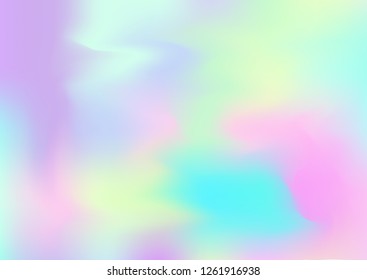 Hologram Magic Dreamy Vector Background. Gradient Design, Holographic Rainbow Girlie Iridescent Waves Wallpaper. Hologram, Unicorn, Magic Neon Pearlescent Banner. Modern Tech Music Design