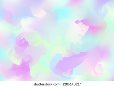 Hologram Magic Dreamy Vector Background. Rainbow Girlie Iridescent Gradient, Simple Holographic Fluid Wallpaper. Bright Pearlescent Hologram Fairy Cool Web Banner. Glam Contrast Hipster Texture