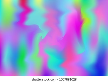 Hologram Magic Dreamy Vector Background. Rainbow Holographic Gradient Overlay, Trendy Iridescent Girlie Wallpaper. Bright Hologram, Fairy, Neon Pearlescent Banner. Modern Tech Music Design