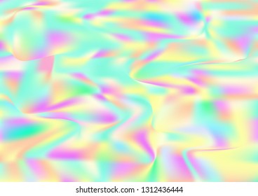 Hologram Magic Dreamy Vector Background. Holographic Rainbow Gradient Design, Girlie Iridescent Waves Wallpaper. Hologram, Unicorn, Magic Neon Pearlescent Banner. Contrast Glitch Landing Page