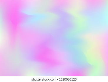 Hologram Magic Dreamy Vector Background. Gradient Design, Holographic Rainbow Girlie Iridescent Waves Wallpaper. Neon Hologram, Fairy, Magic Pearlescent Banner. Glam Contrast Landing Page
