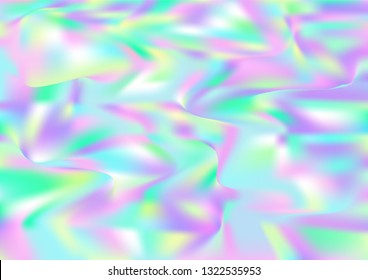 Hologram Magic Dreamy Vector Background. Holographic Rainbow Gradient Overlay, Modern Girlie Iridescent Wallpaper. Bright Hologram, Fairy, Neon Pearlescent Banner. Modern Glitch Music Design