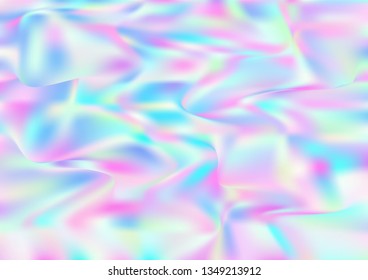 Hologram Magic Dreamy Vector Background. Gradient Design, Holographic Rainbow Girlie Iridescent Waves Wallpaper. Hologram, Unicorn, Magic Neon Pearlescent Banner. Modern Tech Music Sound