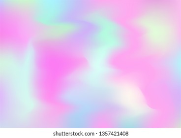 Hologram Magic Dreamy Vector Background. Gradient Design, Holographic Rainbow Girlie Iridescent Waves Wallpaper. Bright Pearlescent Hologram Fairy, Organic Banner. Contrast Glitch Music Texture