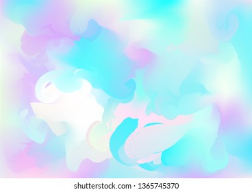 Hologram Magic Dreamy Vector Background. Holographic Rainbow Gradient Overlay, Modern Girlie Iridescent Wallpaper. Bright Pearlescent Hologram Fairy, Organic Banner. Modern Tech Music Sound