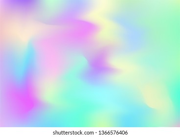 Hologram Magic Dreamy Vector Background. Simple Holographic Rainbow Girlie Iridescent Gradient, Fluid Wallpaper. Neon Hologram, Fairy, Magic Pearlescent Banner. Modern Glitch Music Design