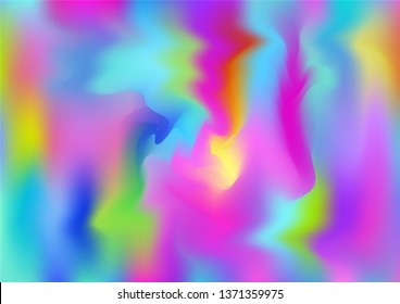 Hologram Magic Dreamy Vector Background. Holographic Rainbow Gradient Design, Girlie Iridescent Waves Wallpaper. Bright Hologram, Fairy, Neon Pearlescent Banner. Modern Tech Music Sound