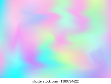 Hologram Magic Dreamy Vector Background. Rainbow Holographic Gradient Overlay, Trendy Iridescent Girlie Wallpaper. Bright Pearlescent Hologram Fairy Cool Web Banner. Modern Glitch Music Design