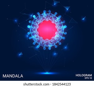 Holograma de la mandala. Mandala de polígonos, triángulos, puntos y líneas. Mandala es una estructura compuesta de poco poder. El concepto tecnológico