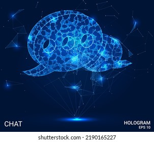 Un holograma es un icono de mensaje. El icono del mensaje consta de polígonos, triángulos de puntos y líneas. El icono del mensaje es una estructura de conexión de bajo nivel. Concepto tecnológico.