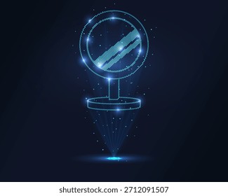 Espejo de holograma. Un espejo hecho de polígonos, triángulos, puntos y líneas. Estructura y conexiones de espejo de baja poli. Concepto de Tecnología, Vector.
