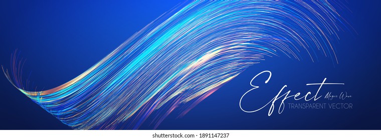 Hologram motion striped light effect with fluid color. Abstract shining wave background. Magic screen design.