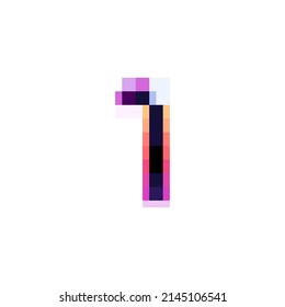 Hologram number one with glitch distorted pixel effect. Color shift design. Vector font perfect to use in your vibrant nightlife labels, retro video game screens, colorful electronic identity.