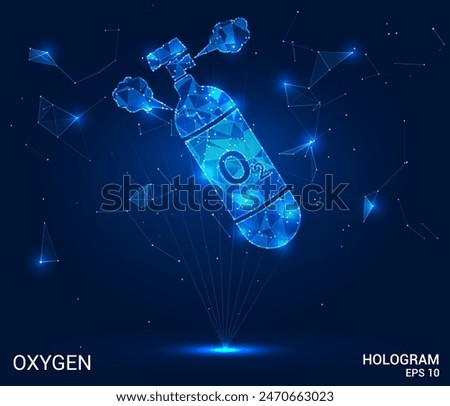 Hologram of an oxygen tank on a dark background. Modern digital illustration. Perfect for medical, technology, and life-saving concepts.