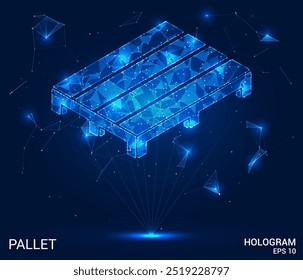 Paleta de holograma. Palet hecho de polígonos, triángulos, puntos y líneas. Estructura de palets de baja poli de conexiones. Vector de concepto de Tecnología.