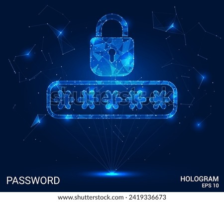 The hologram is the password. The password is locked with polygons, triangles of dots and lines. The password is a low-poly connection structure. Technology concept vector.