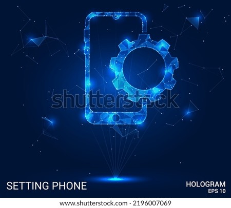 Hologram phone setting. The phone settings consists of polygons, triangles of points and lines. Phone settings icon low-poly connection structure. Technology concept vector.