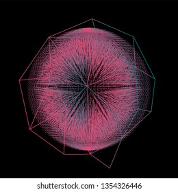 Hologram  pink circle on black background.. Bright neon fractal. Abstract background. Vector illustration