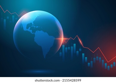 Hologram of planet Earth with negative chart of investment financial data. The concept of economic recession and crisis. Fall of world trade
