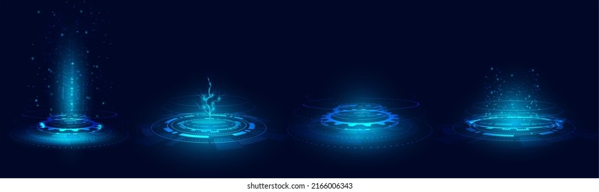 Hologram podium.futuristic circle blue vector HUD.Podium.Modern technology.Gaming.