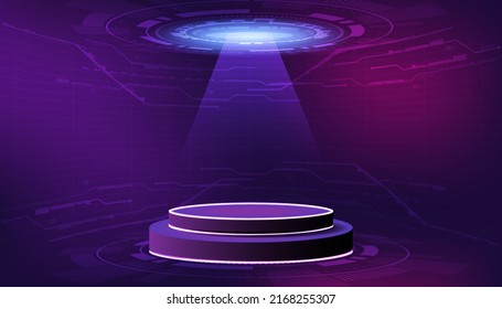 Holograma podio.círculo futurista vector púrpura HUD.UI Podium.Tecnología moderna.Juego.
