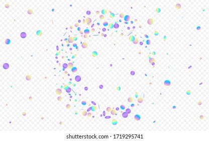 Hologram Polka Carnival Transparent Background. Rainbow FallingFestive Shine Postcard. Abstract Backdrop. Colored Celebration Illustration.