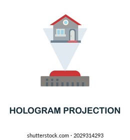 Icono plano de la proyección del holograma. Signo de color de la colección de tecnología futura. Ilustración del icono de la proyección de holograma creativo para diseño web, infografía y más