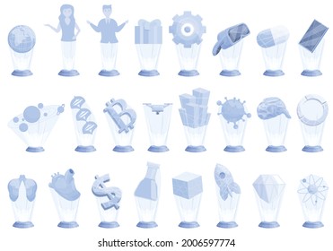 Hologram projection icons set cartoon vector. Experience reality. Ar industry