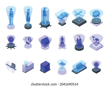 Hologram projection icons set isometric vector. Experience reality. Industry sensor