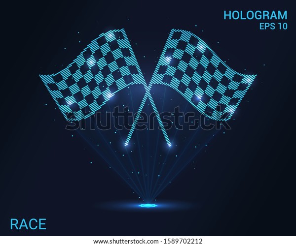 A hologram of the race. Holographic projection of\
racing flags. Flickering energy flux of particles. Scientific\
sports design.