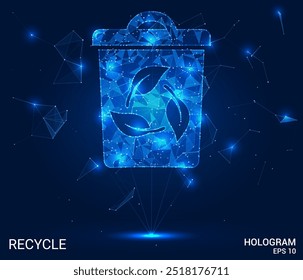 Reciclaje de hologramas. Reciclaje de basura de polígonos, triángulos de puntos y líneas. Reciclaje de residuos de estructura compuesta baja en polietileno. Vector de concepto de Tecnología.