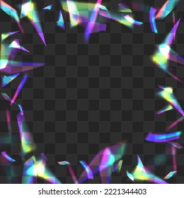 Hologram Reflection Vector Transparent Background. Neon Flare Flying Texture. Holographic Glints Glamour Border. Iridescent Festive Bokeh Banner.